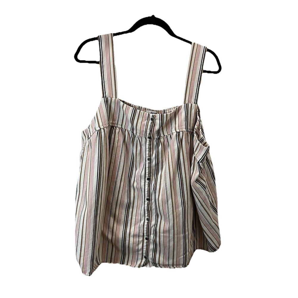 Old Navy Cream Pink Gray Striped Tank Top Crop Smocked Button Up Womens XXL